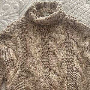 Moon River Women's Chunky Cable Knit Turtleneck Sweater - Brown